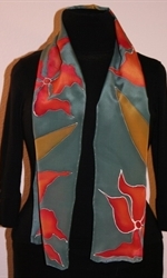 Dark Olive Silk scarf with Flowers and Leaves - photo 4