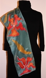 Dark Olive Silk scarf with Flowers and Leaves - photo 5