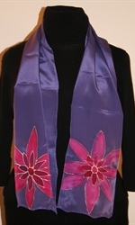 Violet Silk Scarf with Two Fuchsia Flowers - photo 1