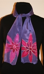 Violet Silk Scarf with Two Fuchsia Flowers - photo 2