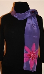Violet Silk Scarf with Two Fuchsia Flowers - photo 3