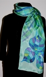 Light Green Silk Scarf with a Mosaic Flower - photo 1