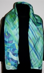 Light Green Silk Scarf with a Mosaic Flower - photo 2 