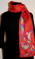  Bright Red Silk Scarf with a Multicolored Geometric Flower and a Butterfly - photo 1