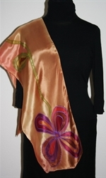 Golden Silk Scarf with Two Big Stylized Flowers - photo 1