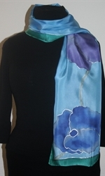 Sky-Blue Silk scarf with Flowers in Hues of Blue, Green and Purple - photo 1