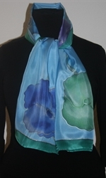 Sky-Blue Silk scarf with Flowers in Hues of Blue, Green and Purple - photo 2