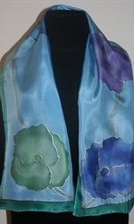 Sky-Blue Silk scarf with Flowers in Hues of Blue, Green and Purple - photo 3 