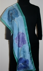 Sky-Blue Silk scarf with Flowers in Hues of Blue, Green and Purple - photo 4