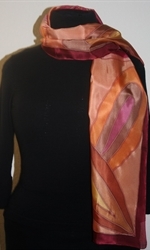 Burgundy-and-Beige Silk Scarf with Big Decorative Leaves and Flower - photo 1 