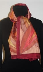 Burgundy-and-Beige Silk Scarf with Big Decorative Leaves and Flower - photo 2 