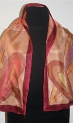 Burgundy-and-Beige Silk Scarf with Big Decorative Leaves and Flower - photo 3  