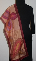 Burgundy-and-Beige Silk Scarf with Big Decorative Leaves and Flower - photo 4 