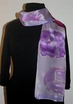 Light Violet Silk Scarf with Flowers in Hues of Pink and Lilac
