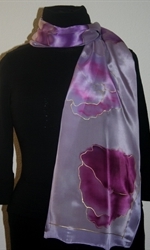 Light Violet Silk Scarf with Flowers in Hues of Pink and Lilac -photo 2