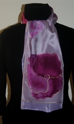 Light Violet Silk Scarf with Flowers in Hues of Pink and Lilac -photo 4