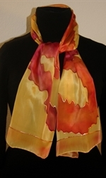 Yellow Silk Scarf with Figures in Red, Orange, Burgundy and Brown - photo 1