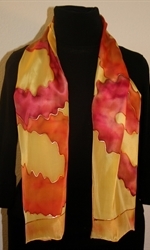 Yellow Silk Scarf with Figures in Red, Orange, Burgundy and Brown - photo 2