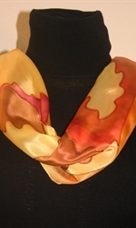 Yellow Silk Scarf with Figures in Red, Orange, Burgundy and Brown - photo 4