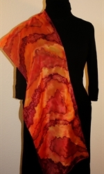 Silk Scarf with Big Figures in Burgundy, Orange and Brick - photo 4