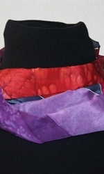 Blue Silk Scarf with Oval Figures in Hues of Red, Purple and Orange - photo 4