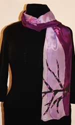 Landscape Purple Silk Scarf with Trees and Flying Flowers - photo 1