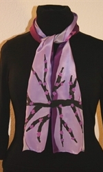 Landscape Purple Silk Scarf with Trees and Flying Flowers - photo 2