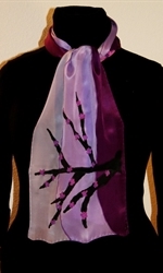 Landscape Purple Silk Scarf with Trees and Flying Flowers - photo 3