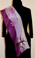 Landscape Purple Silk Scarf with Trees and Flying Flowers - photo 4