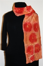 Bright Orange Silk Scarf with Poppies