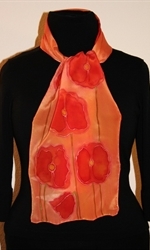 Bright Orange Silk Scarf with Poppies - photo 4	 