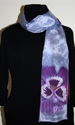 Lilac Silk Scarf with Three Violet Pansies - photo 1
