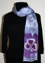 Lilac Silk Scarf with Three Violet Pansies