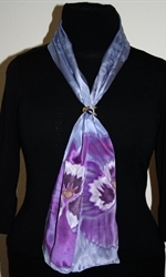 Lilac Silk Scarf with Three Violet Pansies - photo 2