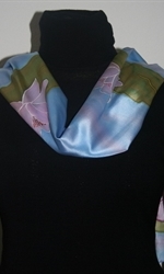 Light Blue Silk Scarf with Pink Water Lilies - photo 3