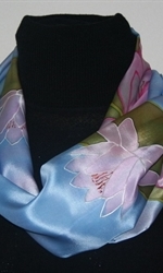Light Blue Silk Scarf with Pink Water Lilies - photo 4