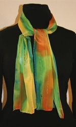 Multicolored Splash Silk Scarf in Yellow, Green and Orange - photo 2 