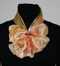 Golden Silk Scarf with Copper Flowers and Long Leaves