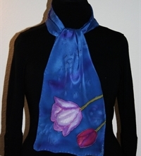 Royal Blue Silk Scarf with Tulips