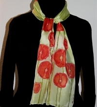 Light Green Silk Scarf with Red Poppies