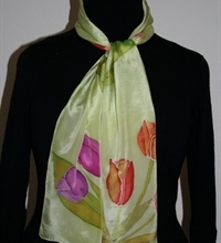 Light Green Silk Scarf with Tulips