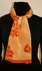 Flying Flowers Silk Scarf in Yellow and Hues of Red - photo 3 