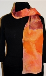 Silk Scarf with Blurred Flowers in Orange and Brownish Plum - photo 1