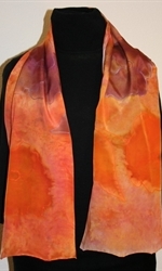 Silk Scarf with Blurred Flowers in Orange and Brownish Plum - photo 2