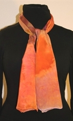 Silk Scarf with Blurred Flowers in Orange and Brownish Plum - photo 3