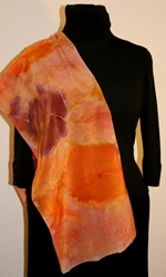 Silk Scarf with Blurred Flowers in Orange and Brownish Plum - photo 4