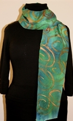 Green & Blue Color Splash Silk Scarf with Bronze Spirals - photo 1