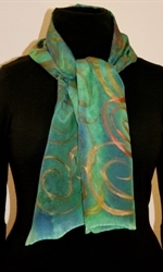 Green & Blue Color Splash Silk Scarf with Bronze Spirals - photo 2