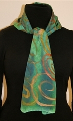 Green & Blue Color Splash Silk Scarf with Bronze Spirals - photo 3 