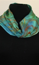 Green & Blue Color Splash Silk Scarf with Bronze Spirals - photo 4 